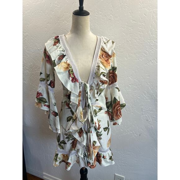 Empress Brasil Isabel Floral Ruffle Mini Dress Tie Front Size S One Size - Picture 4 of 16